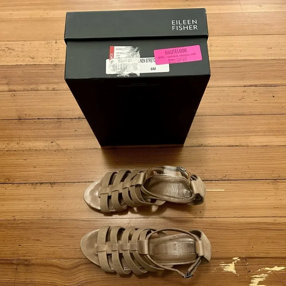 Eileen Fisher Bevy St. Linen stretch wedge sandal heels. Size 8.